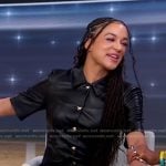 Andraya Carter’s black button front leather dress on Good Morning America
