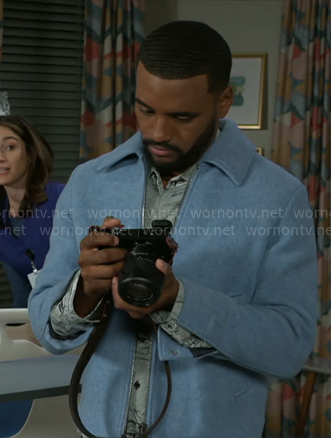 Andre’s blue zip jacket on Beyond the Gates