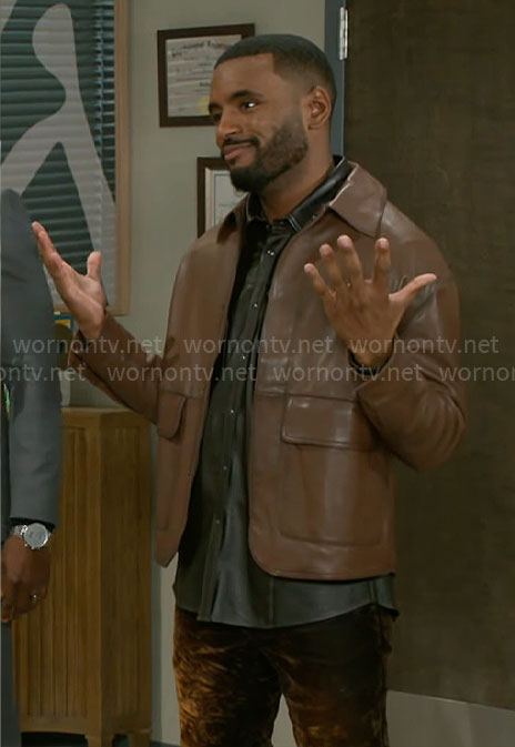 Andre’s brown leather jacket on Beyond the Gates