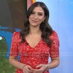 Angie Lassman’s red short sleeve ruched dress on Today