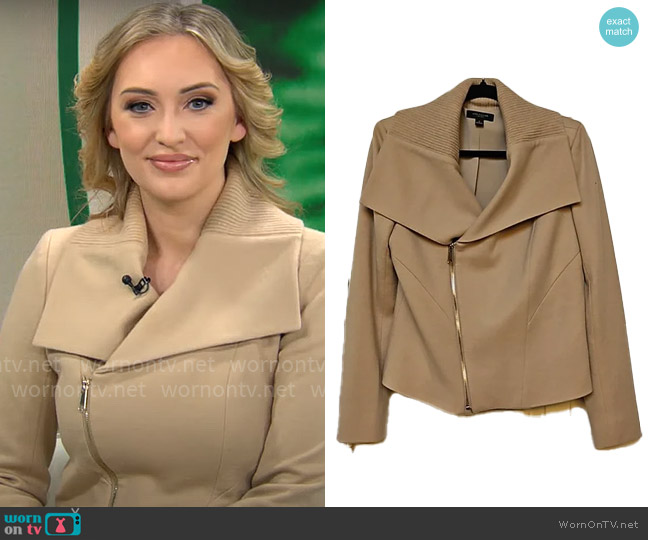 Ann Taylor Asymmetrical Zip Wool Blend Moto Jacket worn by Kelly O'Grady on CBS Mornings