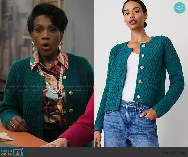 Ann Taylor Basketweave Sweater Jacket worn by Barbara Howard (Sheryl Lee Ralph) on Abbott Elementary