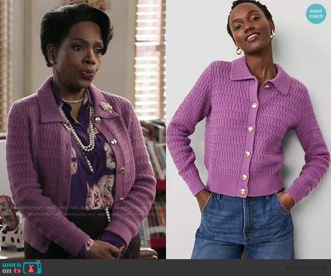Ann Taylor Geo Stitched Sweater Jacket worn by Barbara Howard (Sheryl Lee Ralph) on Abbott Elementary