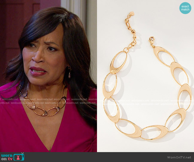 Anthropologie Linked Ovals Collar Necklace in Gold worn by Paulina Price (Jackée Harry) on Days of our Lives