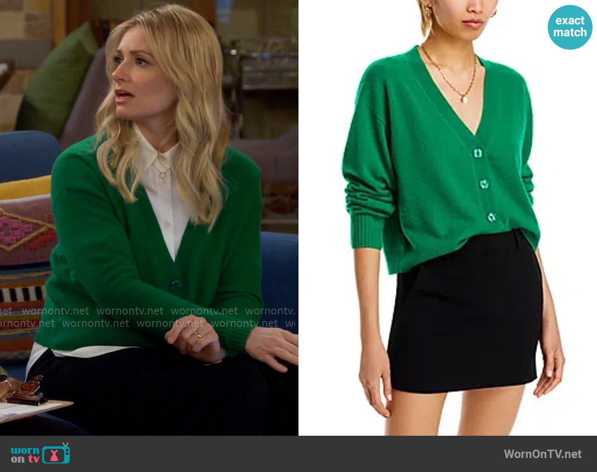 Aqua V-Neck Cardigan worn by Gemma (Beth Behrs) on The Neighborhood