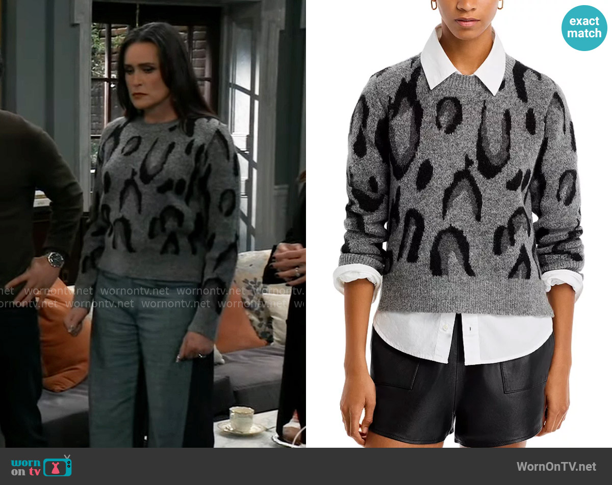 Aqua Leopard Crewneck Sweater worn by Lois Cerullo (Rena Sofer) on General Hospital