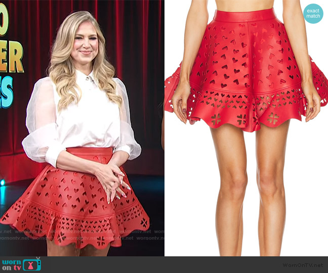Area Leather Mini Skirt worn by Nikki Novak on Access Hollywood