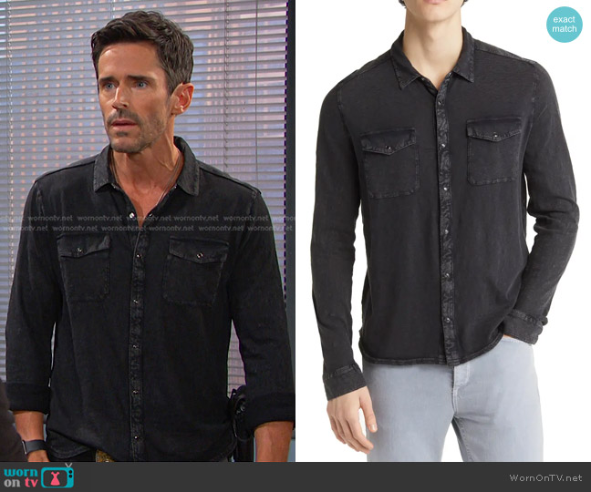 John Varvatos Arvon Shirt in Mineral Black worn by Shawn Douglas Brady (Brandon Beemer) on Days of our Lives