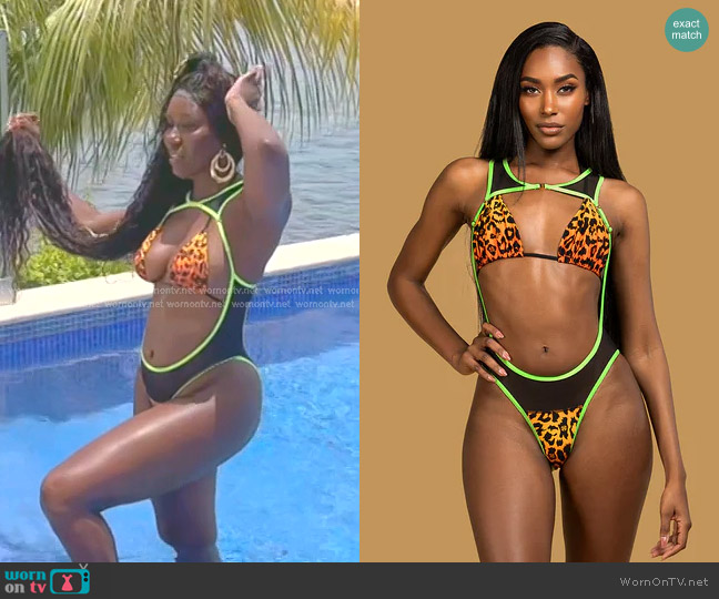 Asherah Swimwear Lennox Top in Leopard worn by Bozoma Saint John on The Real Housewives of Beverly Hills