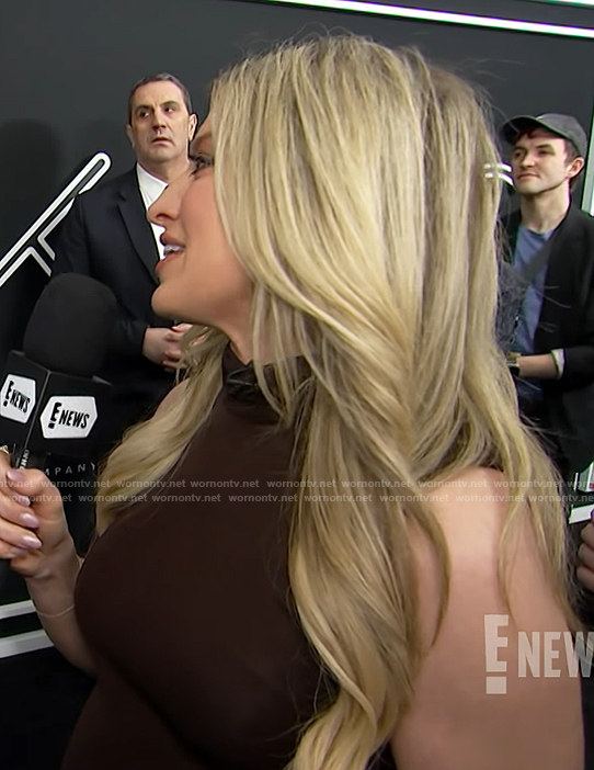 Ashley Bellman’s brown mesh dress on E! News