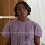 Athena’s pink pointelle puff sleeve sweater on 9-1-1
