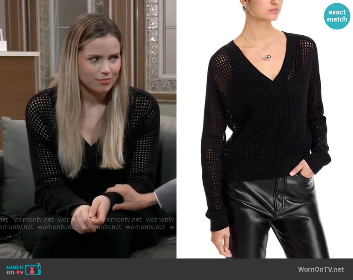 ATM Anthony Thomas Melillo V Neck Mesh Stitch Sweater worn by Sasha Gilmore (Sofia Mattsson) on General Hospital