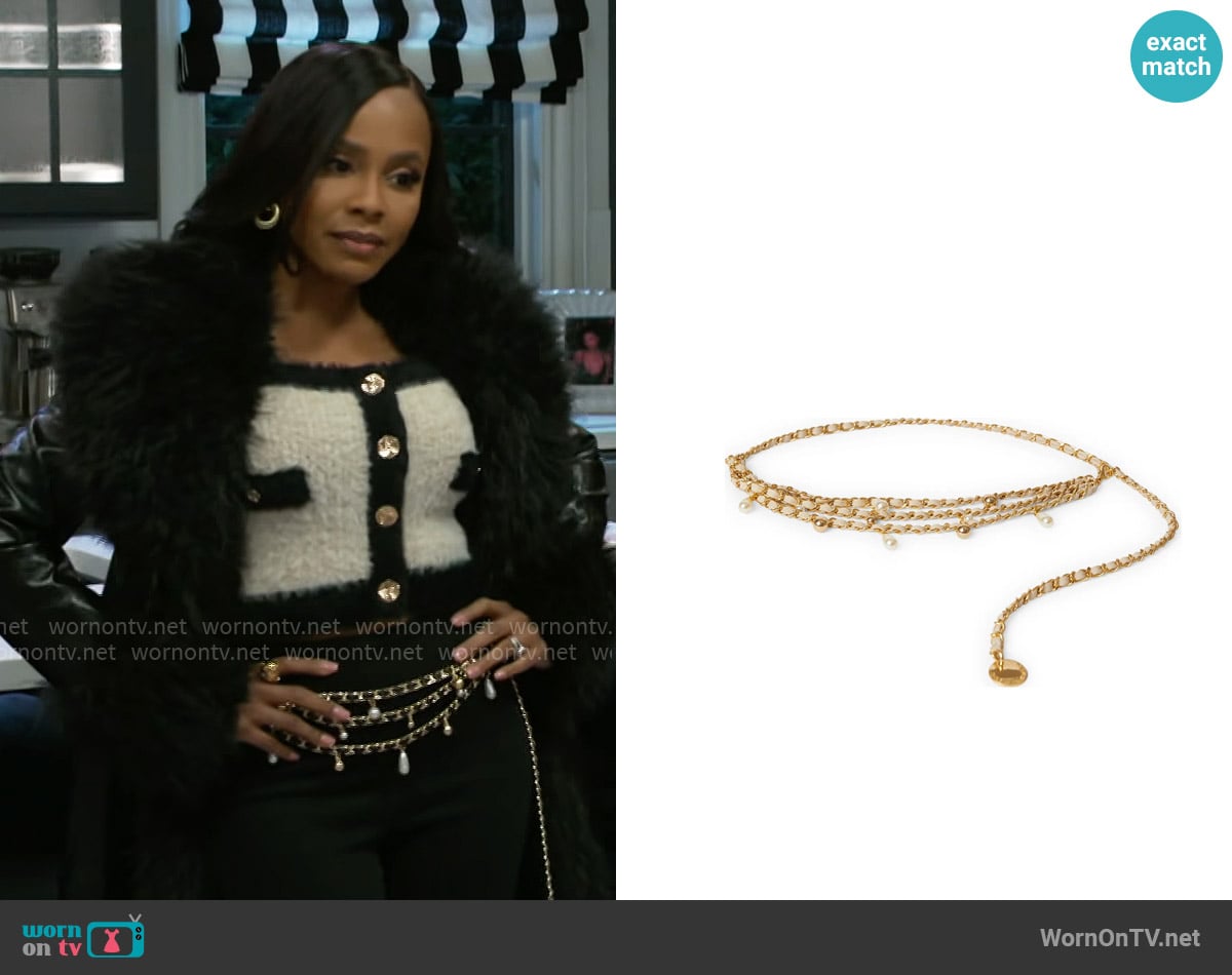 B-Low The Belt Madelyn Chain Leather Belt worn by Hayley Lawson (Marquita Goings) on Beyond the Gates