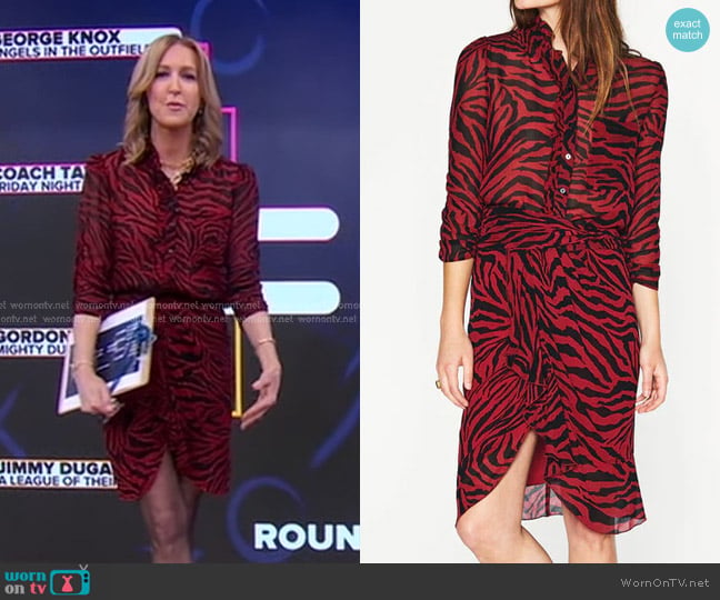 Ba&Sh Sisco Tiger-Print Button-Down Top worn by Lara Spencer on Good Morning America
