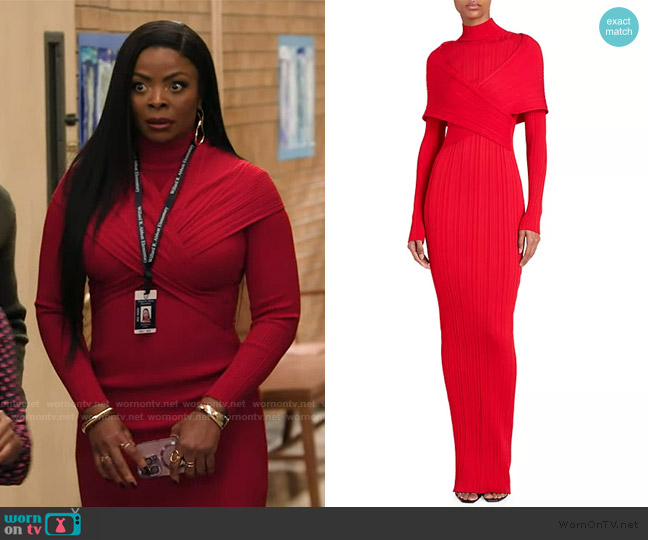 Balmain Pleated Knit Dress worn by Ava Coleman (Janelle James) on Abbott Elementary
