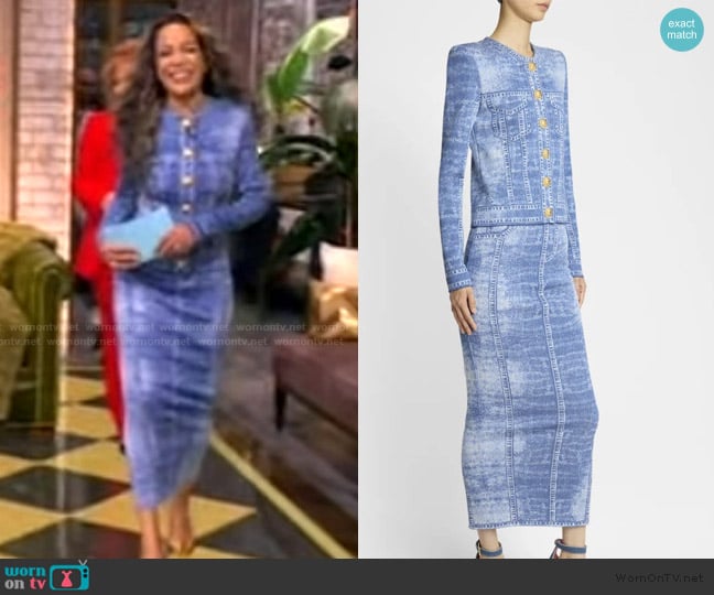 Balmain Denim Trompe Loeil Button Down Cardigan worn by Sunny Hostin on The View
