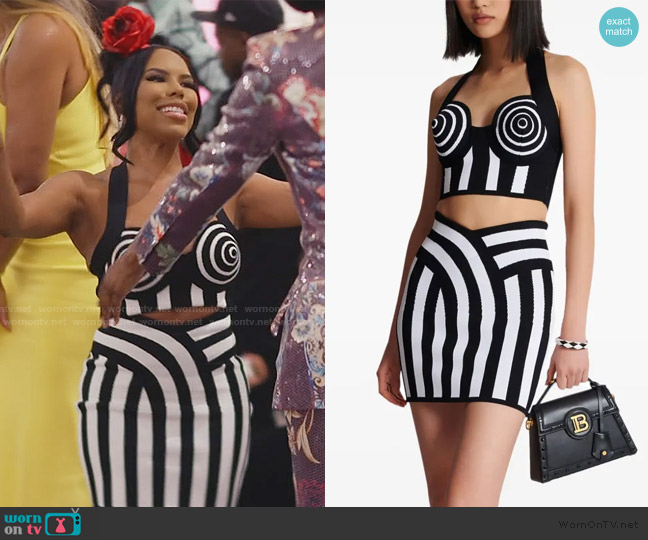 Balmain Striped Halterneck Top worn by Kelli Ferrell on The Real Housewives of Atlanta