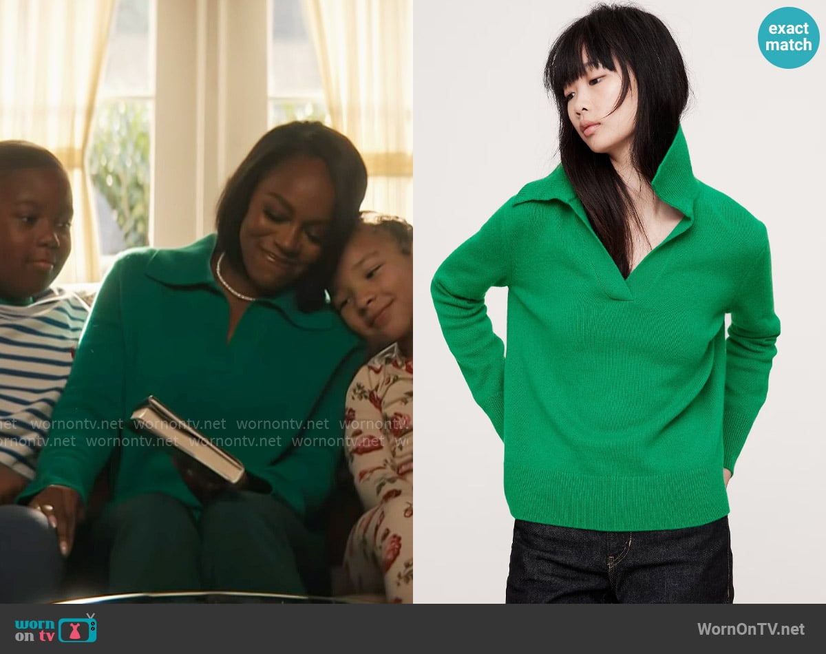 Banana Republic Cashmere Rugby Sweater Polo worn by Catherine (Aja Naomi King) on Grosse Pointe Garden Society