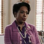 Barbara’s purple knit cardigan on Abbott Elementary