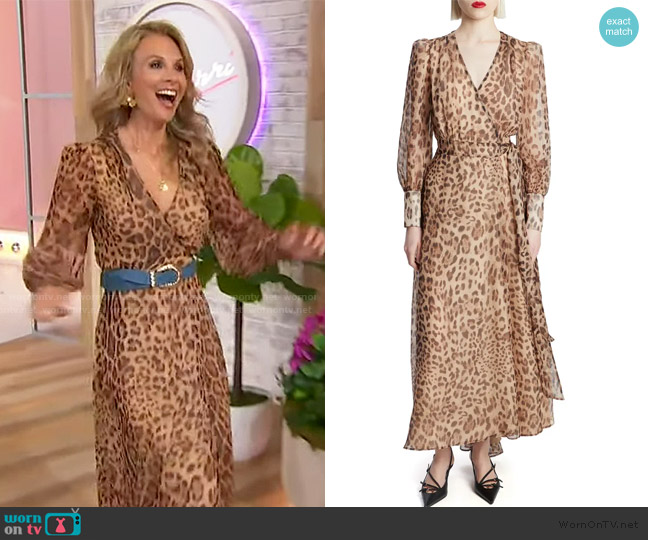 Bardot Lucianna Leopard Print Long Sleeve Wrap Dress worn by Elisabeth Hasselbeck on Sherri