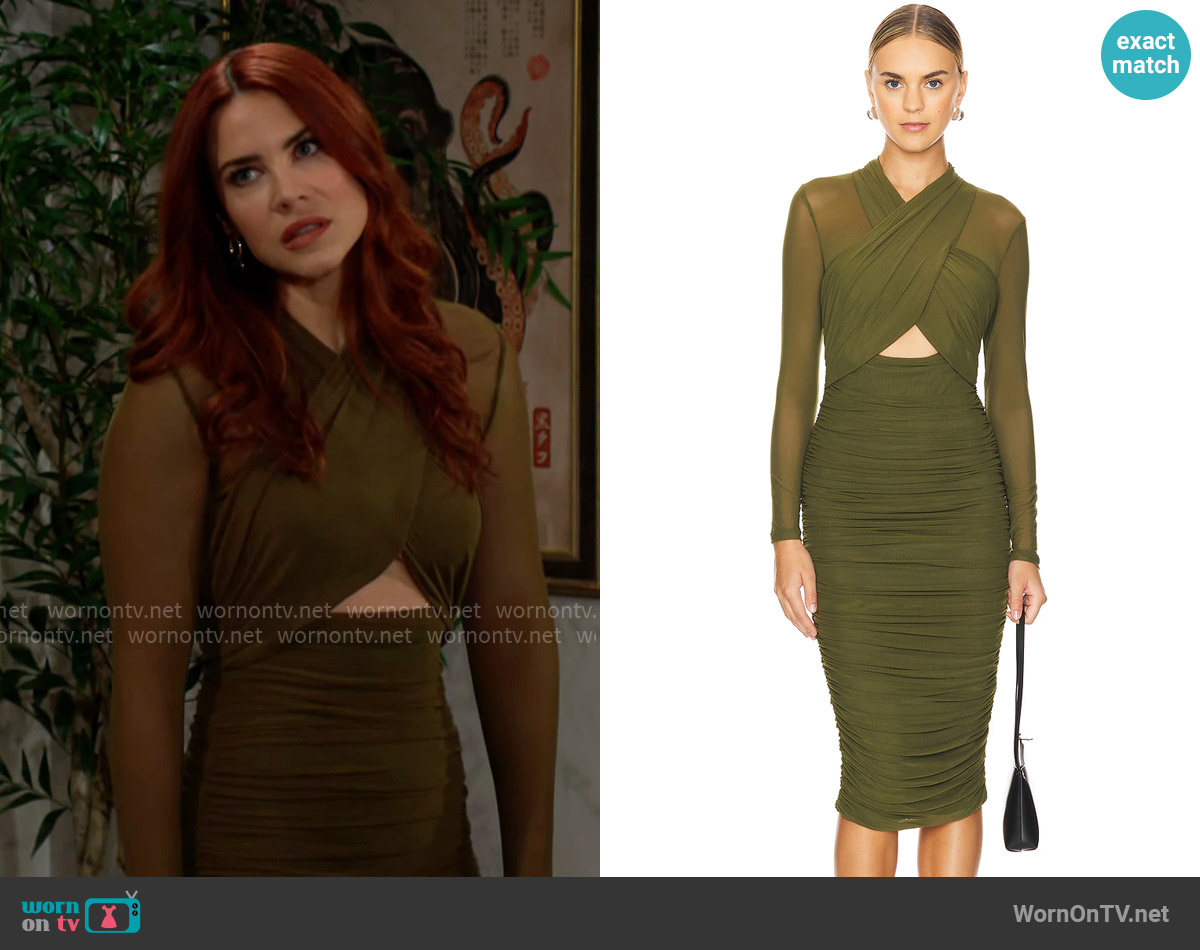 Bardot Aliyah Dress in Khaki worn by Sally Spectra (Courtney Hope) on The Young and the Restless