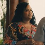 Belinda’s black floral v-neck dress on The White Lotus