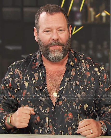 Bert Kreischer’s black floral print shirt on Access Hollywood