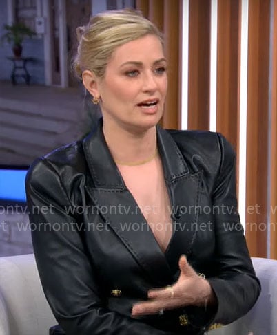 Beth Behrs’ leather blazer dress on CBS Mornings