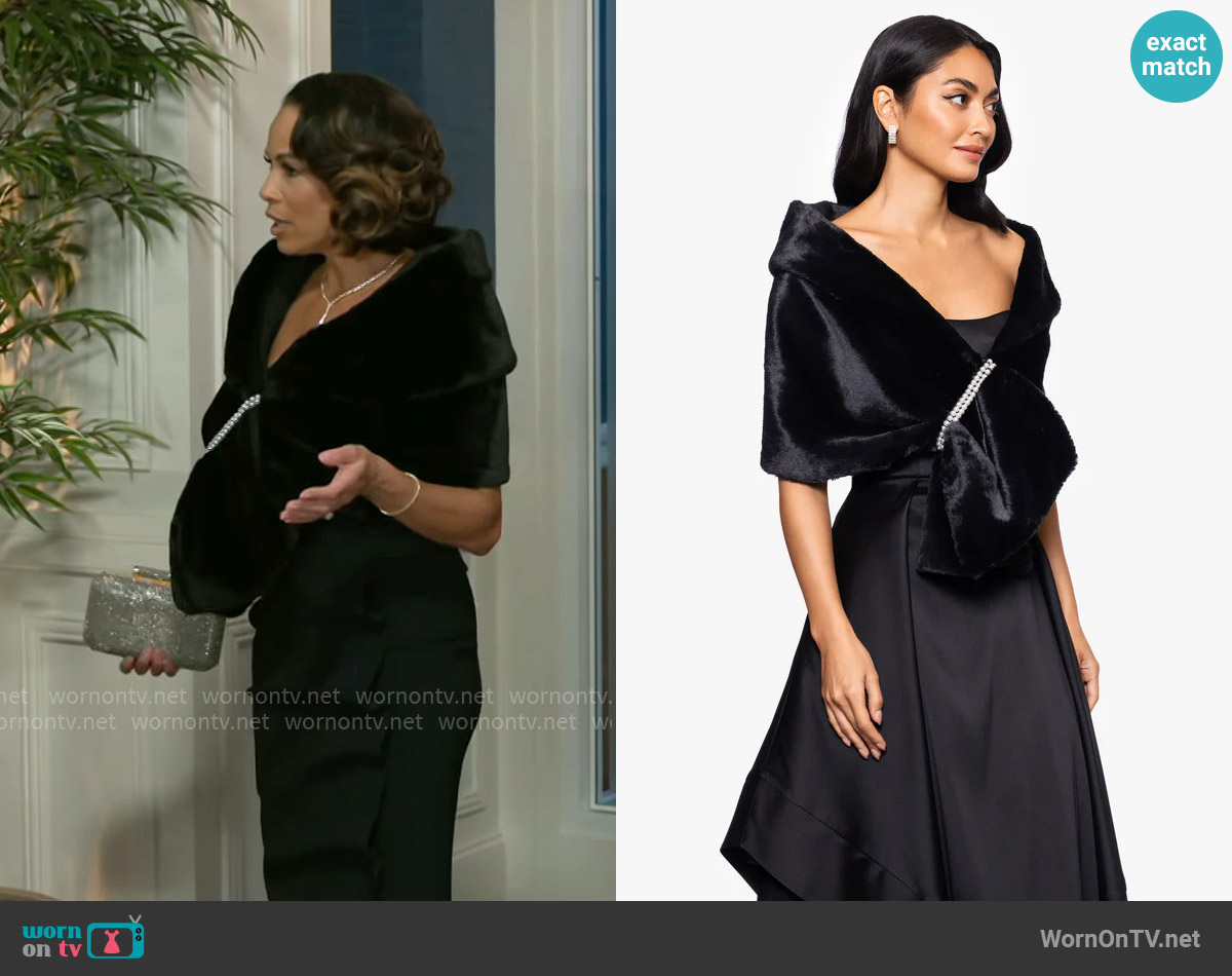 Betsy & Adam Betty Faux Fur Pearl Trim Shawl Wrap worn by Nicole Dupree Richardson (Daphnee Duplaix) on Beyond the Gates