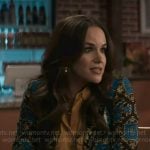 Birdie’s black and blue printed blazer on Grosse Pointe Garden Society