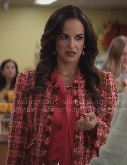 Birdie’s pink and orange tweed jacket on Grosse Pointe Garden Society