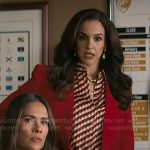 Birdie’s red blazer and geometric print shirt on Grosse Pointe Garden Society