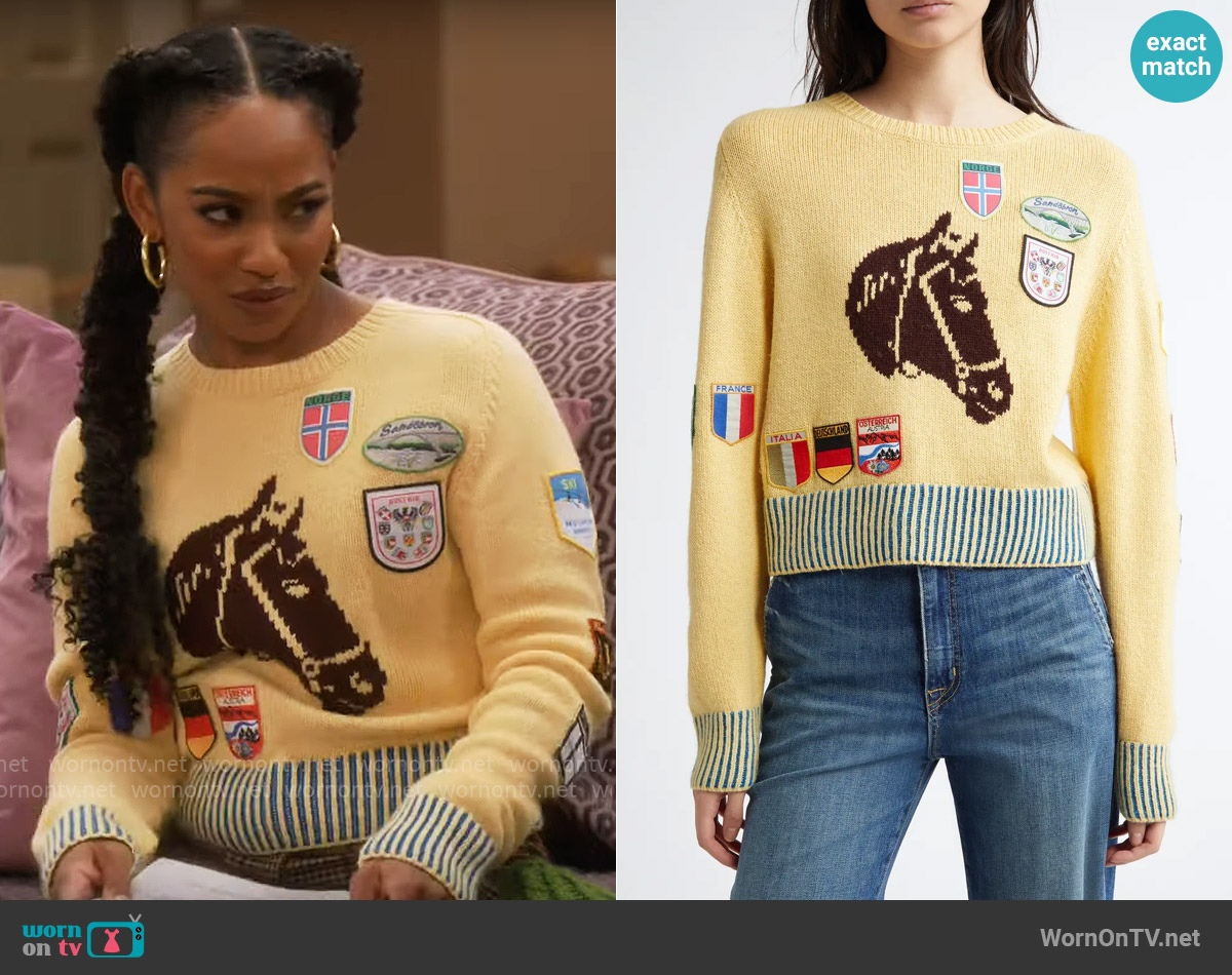 Bode Pony Silhouette Alpaca & Wool Crewneck Sweater worn by Nina (Tetona Jackson) on Poppas House
