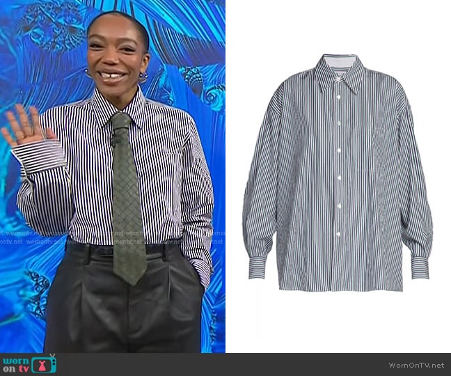 Bottega Veneta Oversized Striped Poplin Shirt worn by Naomi Ackie on Today