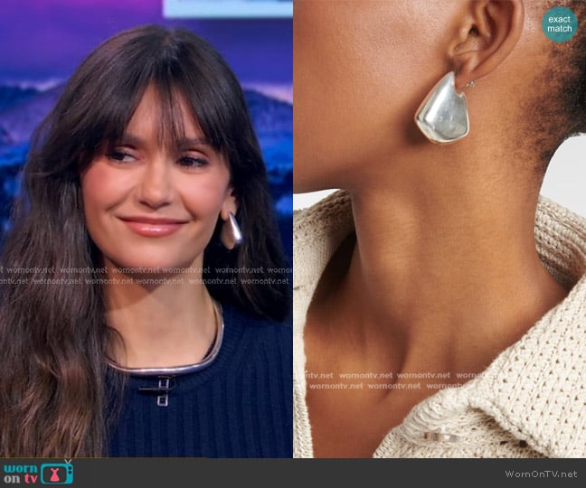 Bottega Veneta Fin Small Sterling Earrings in Silver worn by Nina Dobrev on Good Morning America