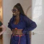 Bozoma’s blue sports bra and cargo pants on The Real Housewives of Beverly Hills