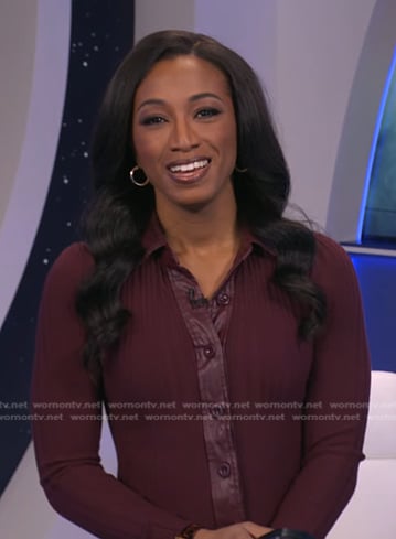 Brittany’s burgundy ribbed button down dress on Good Morning America