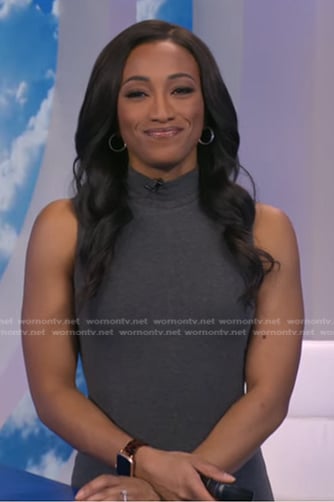 Brittany’s grey sleeveless mock neck dress on Good Morning America