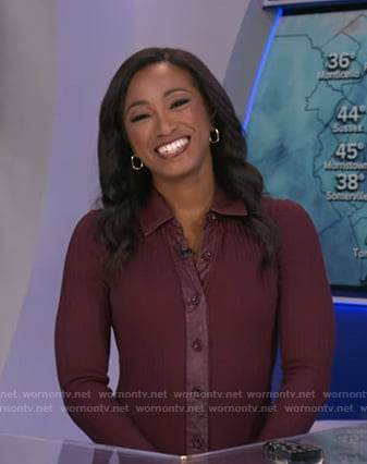 Brittany’s burgundy ribbed button down dress on Good Morning America