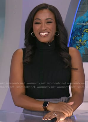 Brittany’s grey plaid wrap skirt on Good Morning America