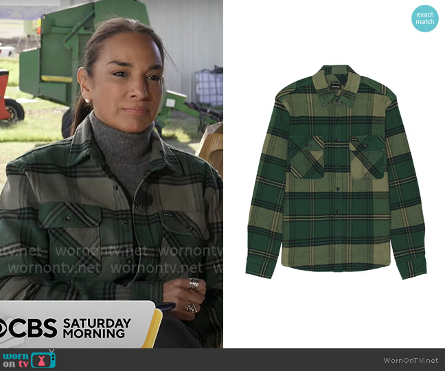 Brixton Bowery Shirt in Pine Needle & Olive Surplus worn by Michelle Miller on CBS Mornings