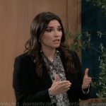 Brook Lynn’s printed button down shirt and black tweed blazer on General Hospital
