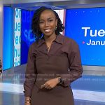 Zinhle’s brown mixed media knit dress on NBC News Daily