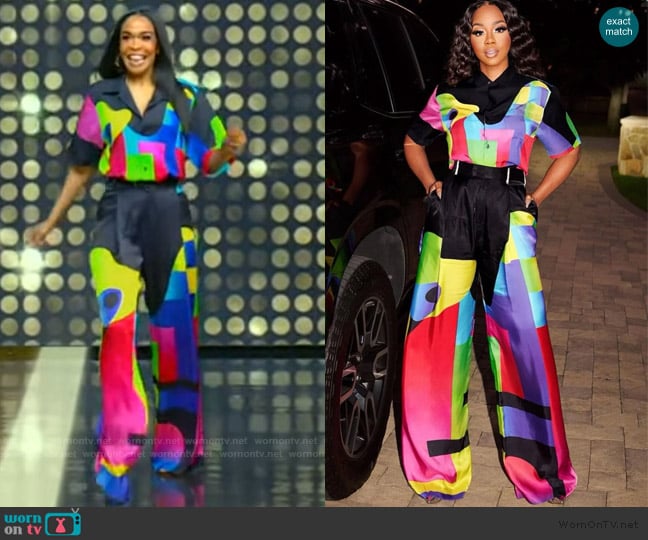 Bruce Glen Cropped Camp Shirt in Amoeba worn by Michelle Williams on Tamron Hall Show