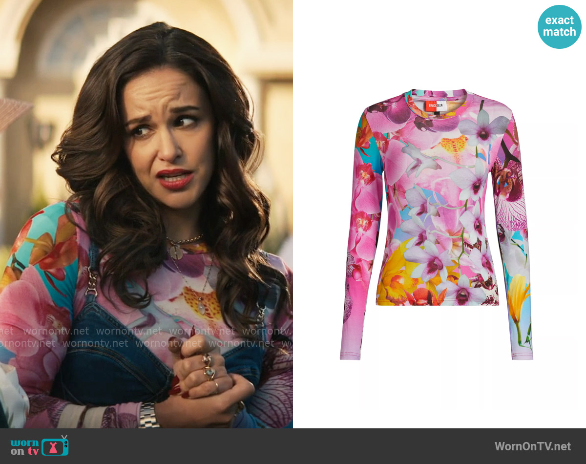 BruceGlen Orchid Floral Rib-Knit Crewneck T-Shirt worn by Birdie (Melissa Fumero) on Grosse Pointe Garden Society