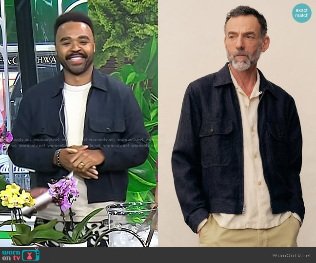 Buck Mason Loomed Linen Station Jacket in Navy worn by Hilton Carter on Today