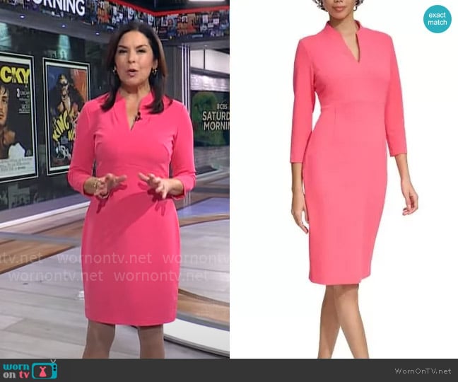 Calvin Klein 3/4-Sleeve V-Neck Sheath Dress worn by Meg Oliver on CBS Mornings