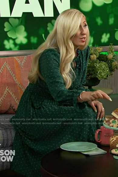 Caroline Johnston’s green printed maxi dress on The Kelly Clarkson Show