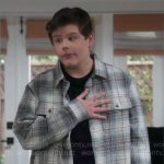 Carter’s blue plaid shirt on Shifting Gears