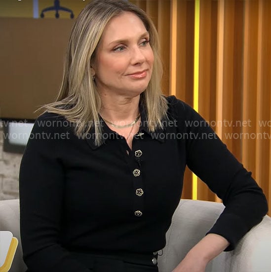 Catherine Fisher’s black buttoned sweater on CBS Mornings